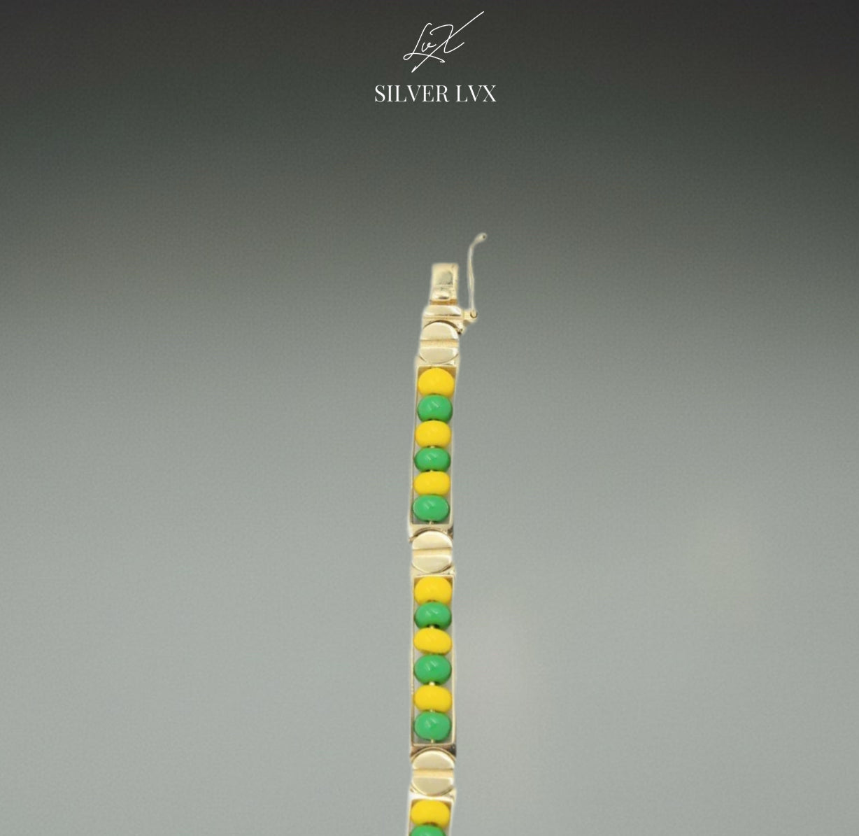 Pulso oro 14K ORULA Cuentas verdes y amarillas