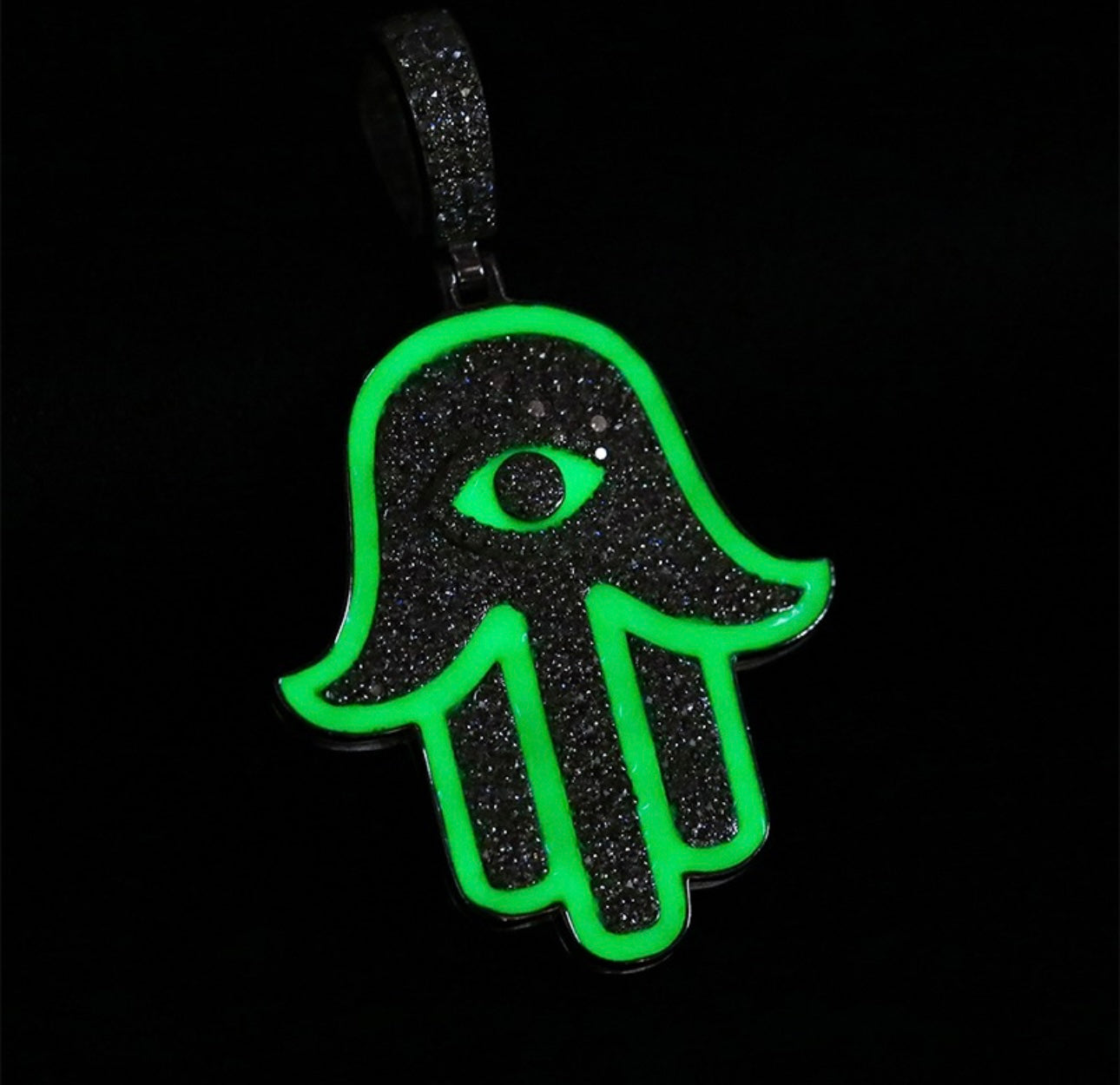 Dije Mano De Fátima .925 GLOW IN DARK MOISSANITA