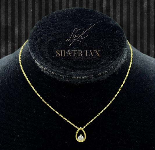 Gargantilla Gota/Pera Con Diamante Natural Oro 14K