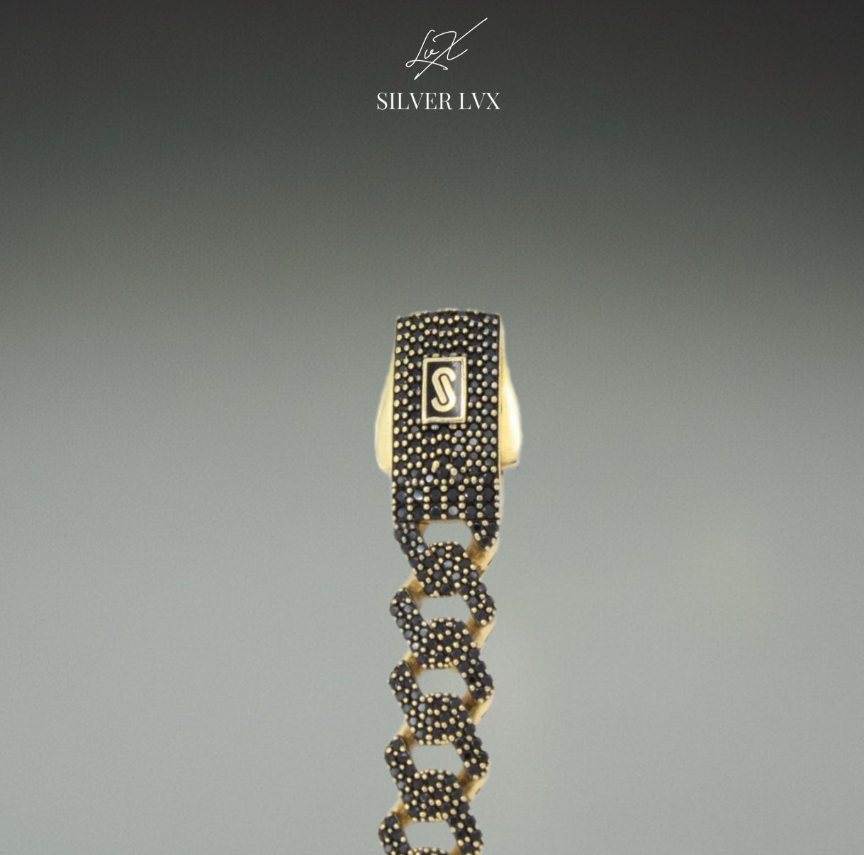 Pulso Mónaco chain 14K edge con Swarovski Negro Broche Pavé