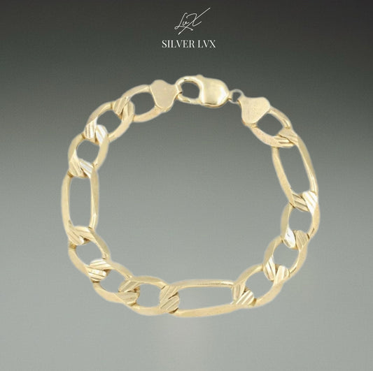 Pulsera de Eslabón en Tejido Fígaro 3x1 Sólido Diamantado 14K
