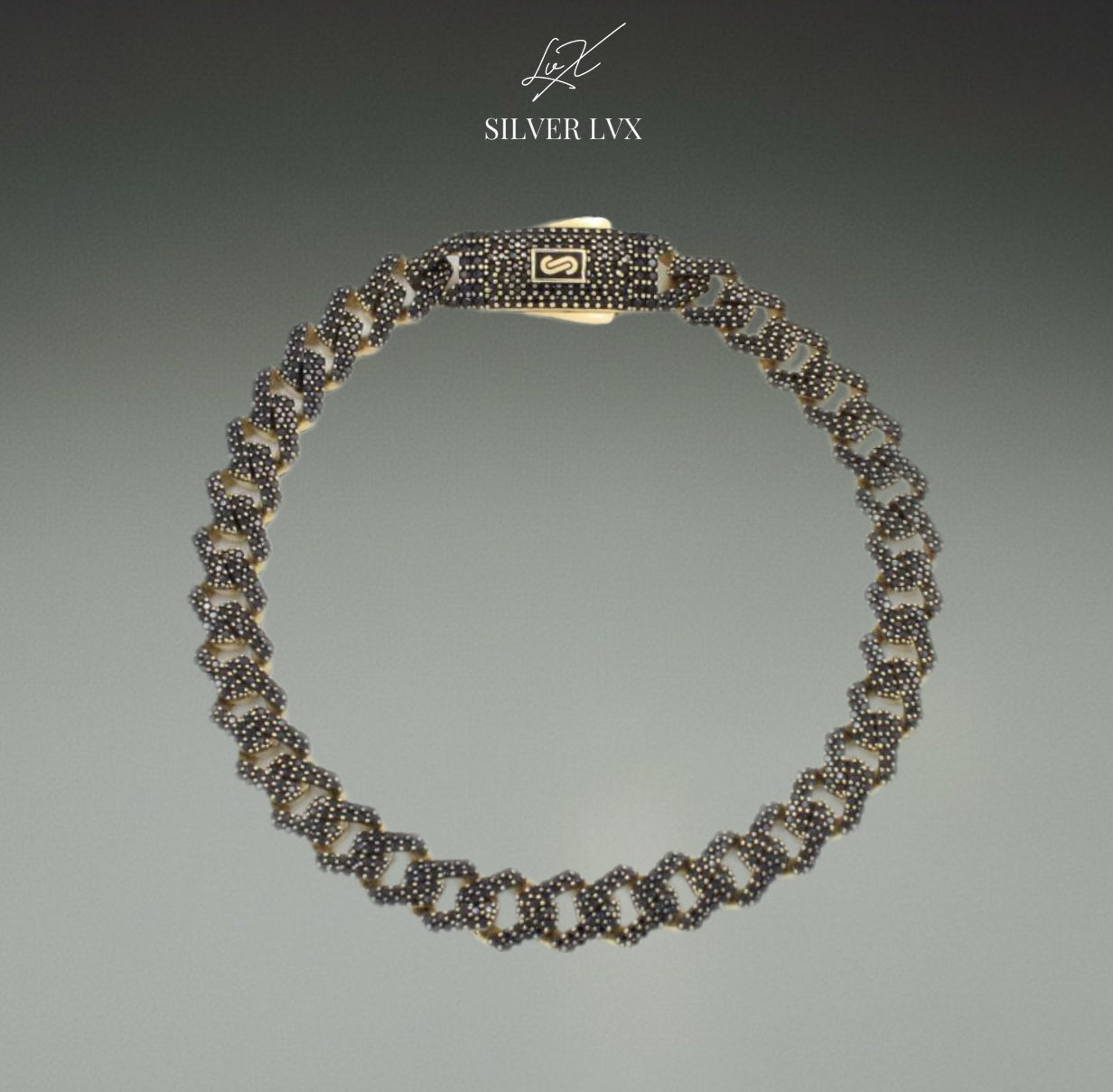 Pulso Mónaco chain 14K edge con Swarovski Negro Broche Pavé