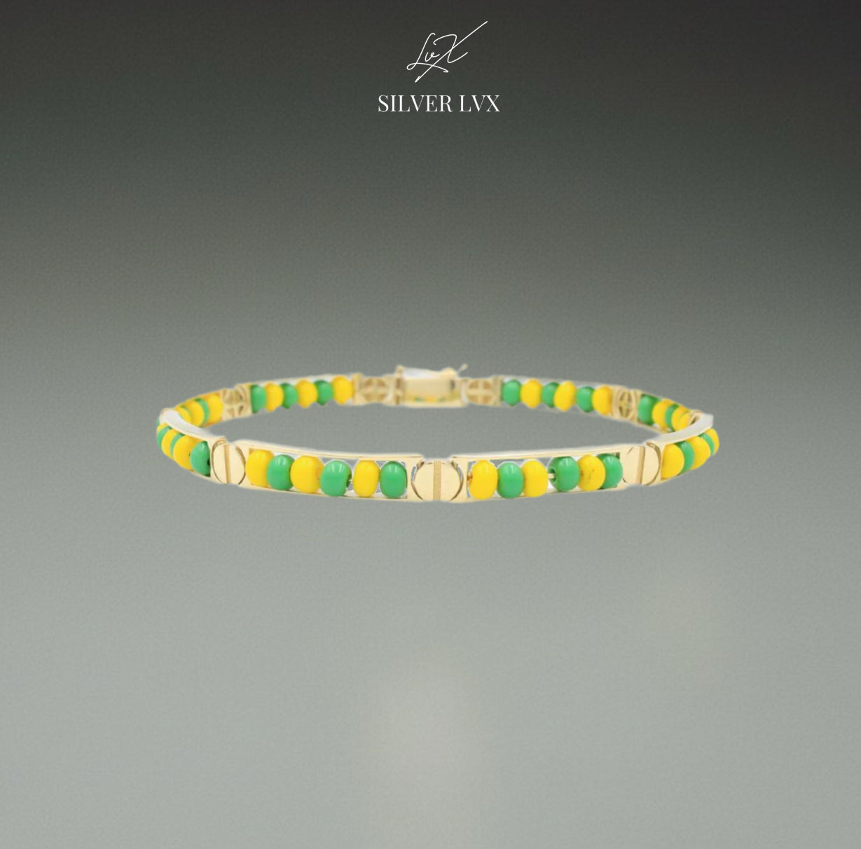 Pulso oro 14K ORULA Cuentas verdes y amarillas