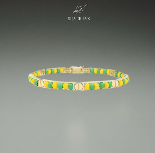 Pulso oro 14K ORULA Cuentas verdes y amarillas